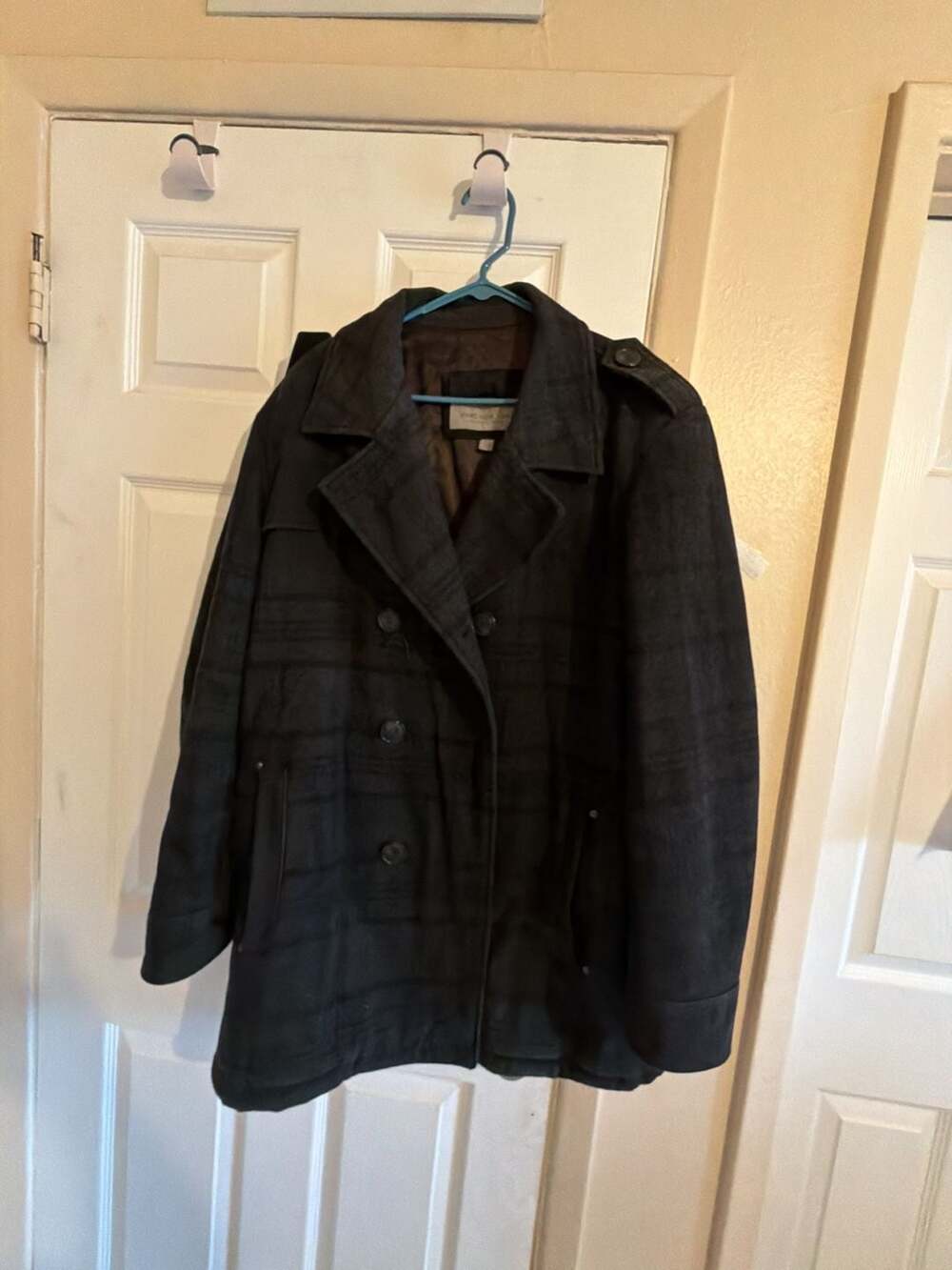 Marc New York Andrew Marc Peacoat Size XL Dark Gray Plaid Wool Blend